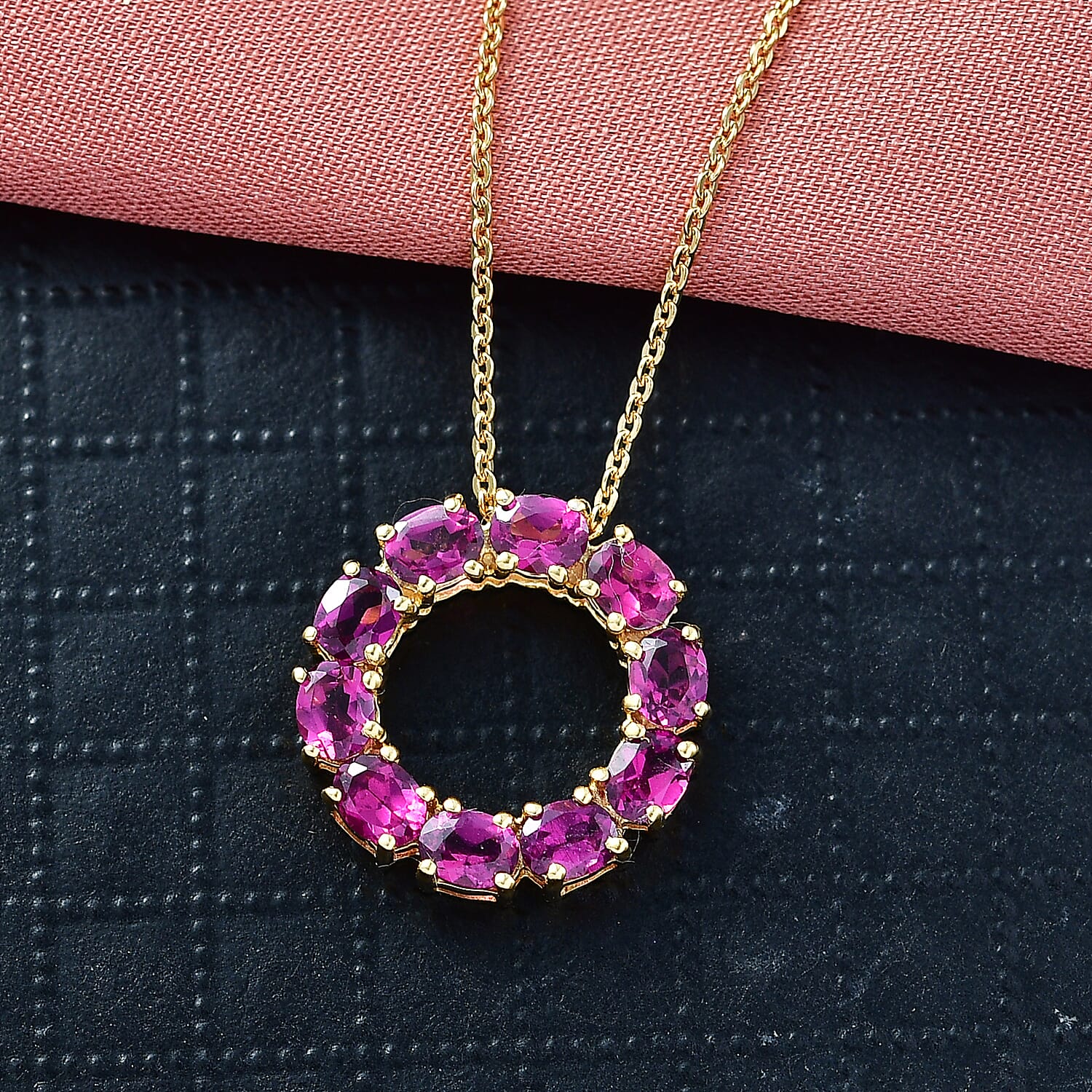D'Joy Premium Radiant Ember Garnet 2.35 ctw Pendant Necklace in 18K Yellow Gold Over Sterling Silver 20 Inches