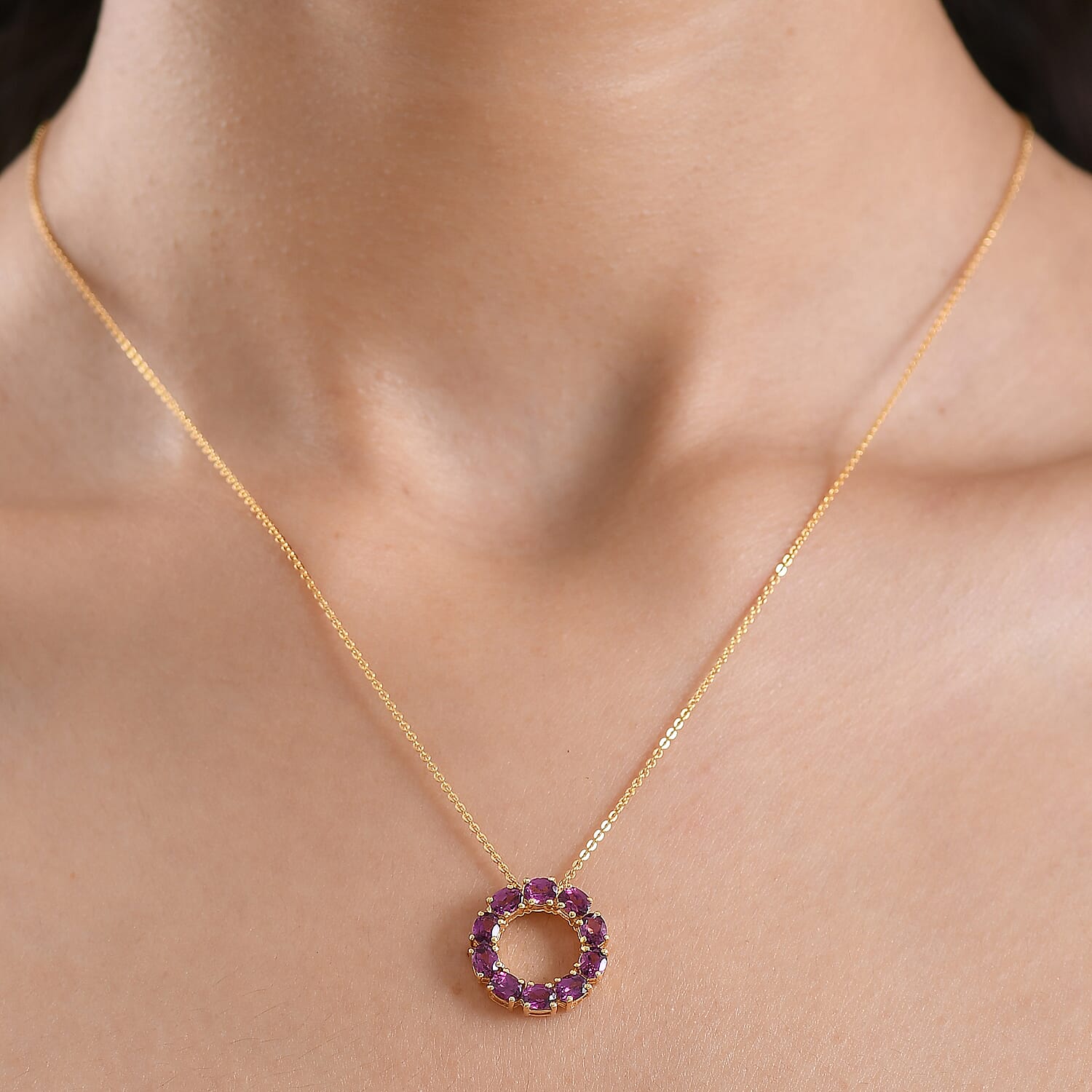 D'Joy Premium Radiant Ember Garnet 2.35 ctw Pendant Necklace in 18K Yellow Gold Over Sterling Silver 20 Inches