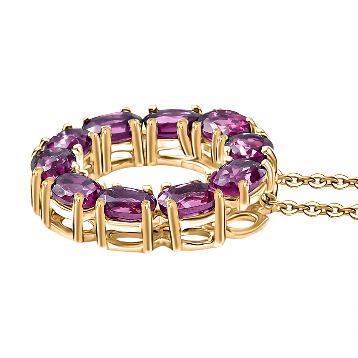 D'Joy Premium Radiant Ember Garnet 2.35 ctw Pendant Necklace in 18K Yellow Gold Over Sterling Silver 20 Inches