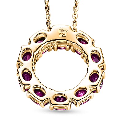 D'Joy Premium Radiant Ember Garnet 2.35 ctw Pendant Necklace in 18K Yellow Gold Over Sterling Silver 20 Inches