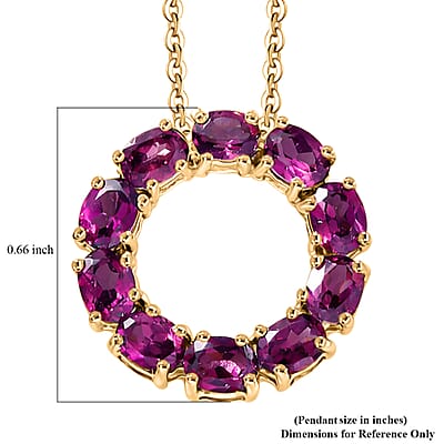 D'Joy Premium Radiant Ember Garnet 2.35 ctw Pendant Necklace in 18K Yellow Gold Over Sterling Silver 20 Inches