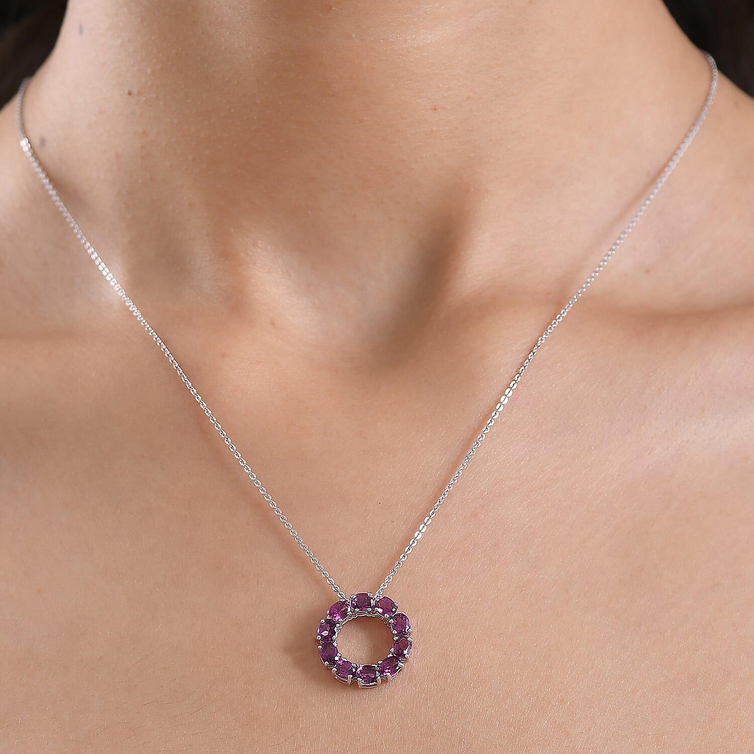 D'Joy Premium Radiant Ember Garnet 2.35 ctw Pendant Necklace in Platinum Over Sterling Silver 20 Inches