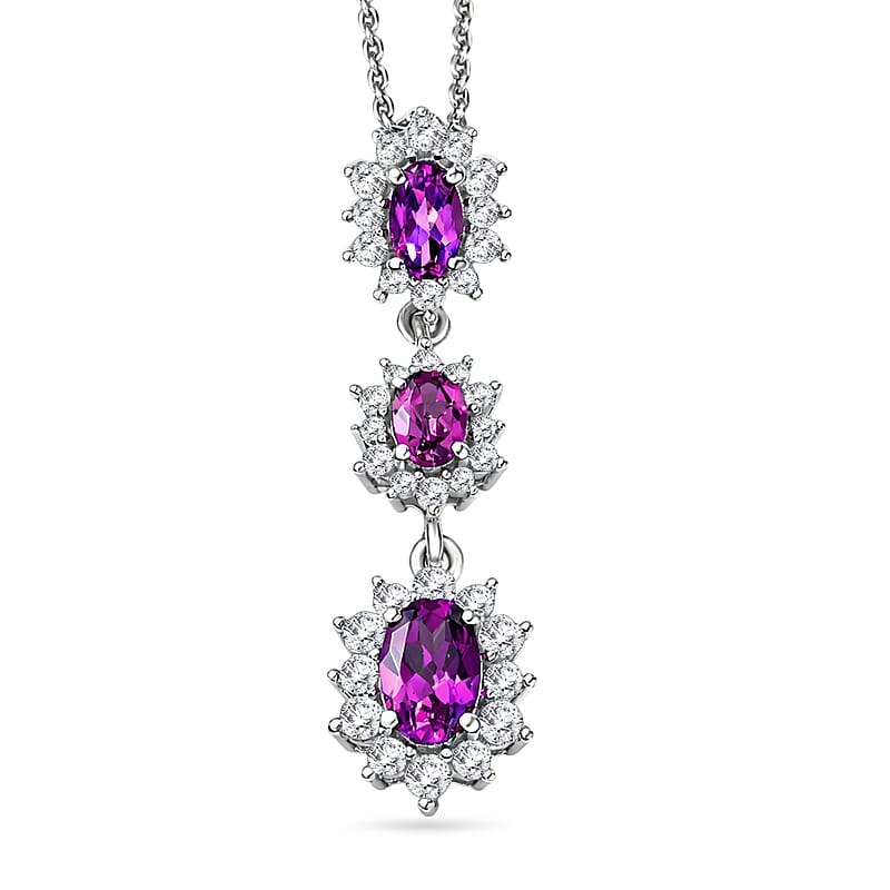 D'Joy Premium Radiant Ember Garnet and White Zircon 1.75 ctw Pendant Necklace in Rhodium Over Sterling Silver 20 Inches