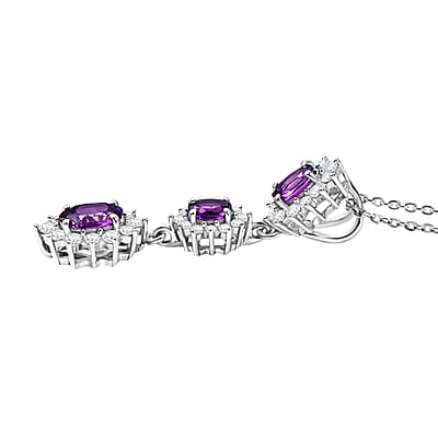 D'Joy Premium Radiant Ember Garnet and White Zircon 1.75 ctw Pendant Necklace in Rhodium Over Sterling Silver 20 Inches
