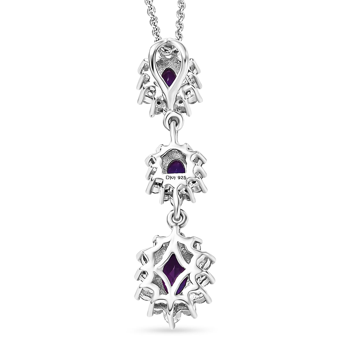 D'Joy Premium Radiant Ember Garnet and White Zircon 1.75 ctw Pendant Necklace in Rhodium Over Sterling Silver 20 Inches