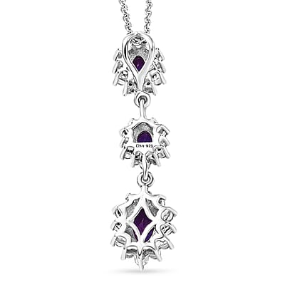 D'Joy Premium Radiant Ember Garnet and White Zircon 1.75 ctw Pendant Necklace in Rhodium Over Sterling Silver 20 Inches