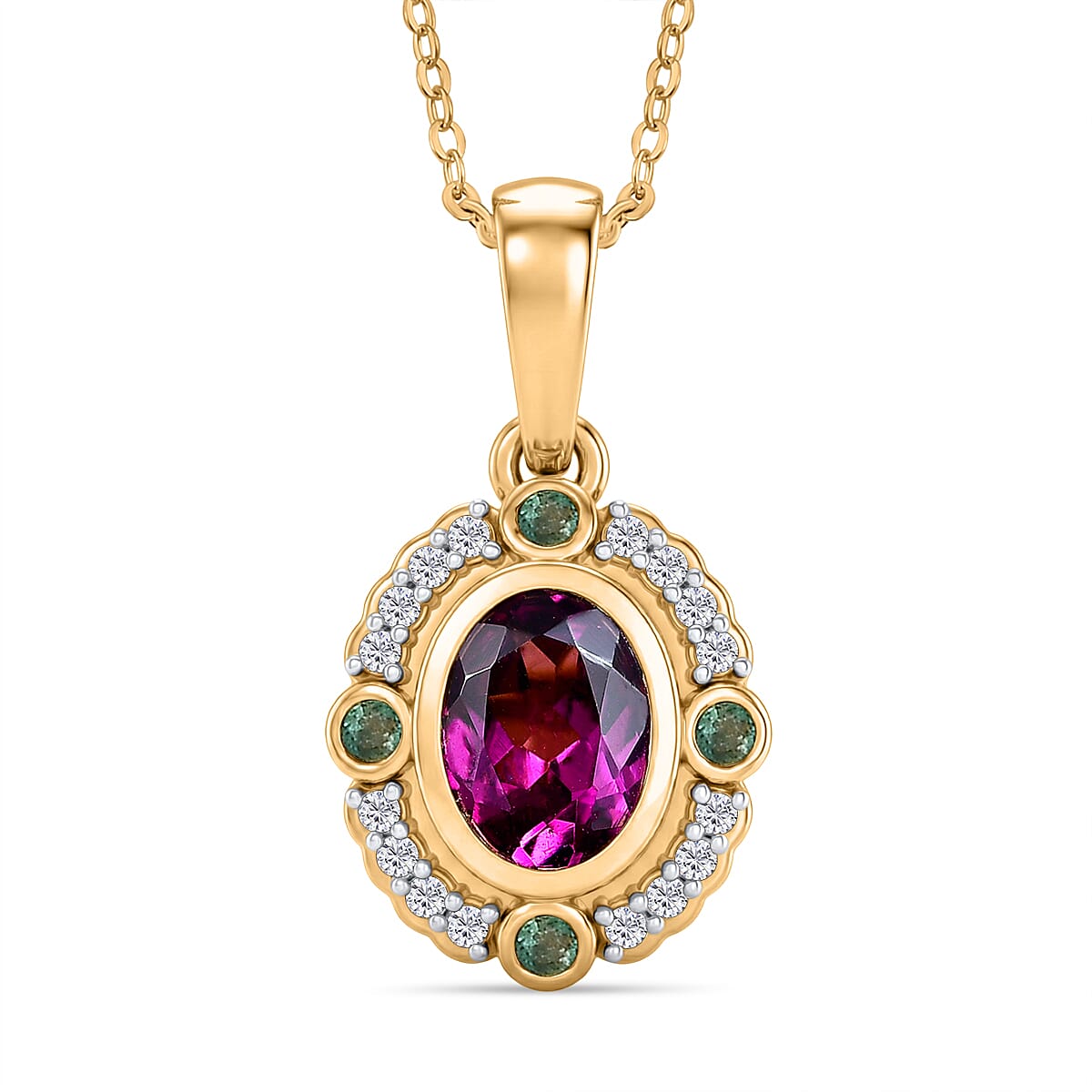 D'Joy Premium Radiant Ember Garnet and Multi Gemstone 1.15 ctw Pendant Necklace in 18K Vermeil Yellow Gold Over Sterling Silver 20 Inches