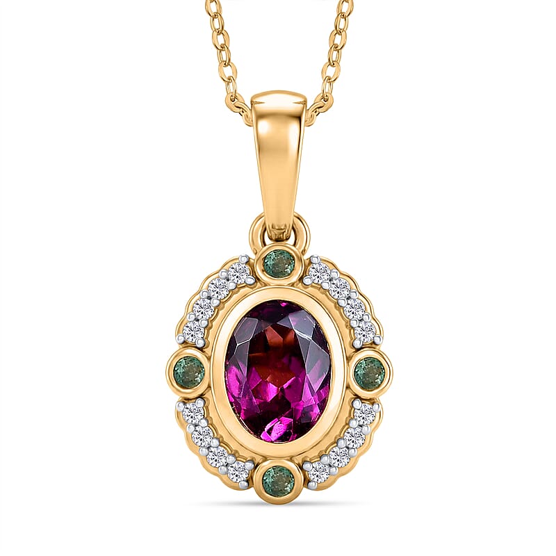 D'Joy Premium Radiant Ember Garnet and Multi Gemstone 1.15 ctw Pendant Necklace in 18K Vermeil Yellow Gold Over Sterling Silver 20 Inches