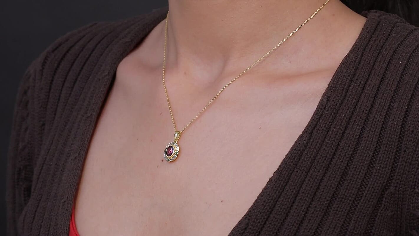 D'Joy Premium Radiant Ember Garnet and Multi Gemstone 1.15 ctw Pendant Necklace in 18K Vermeil Yellow Gold Over Sterling Silver 20 Inches