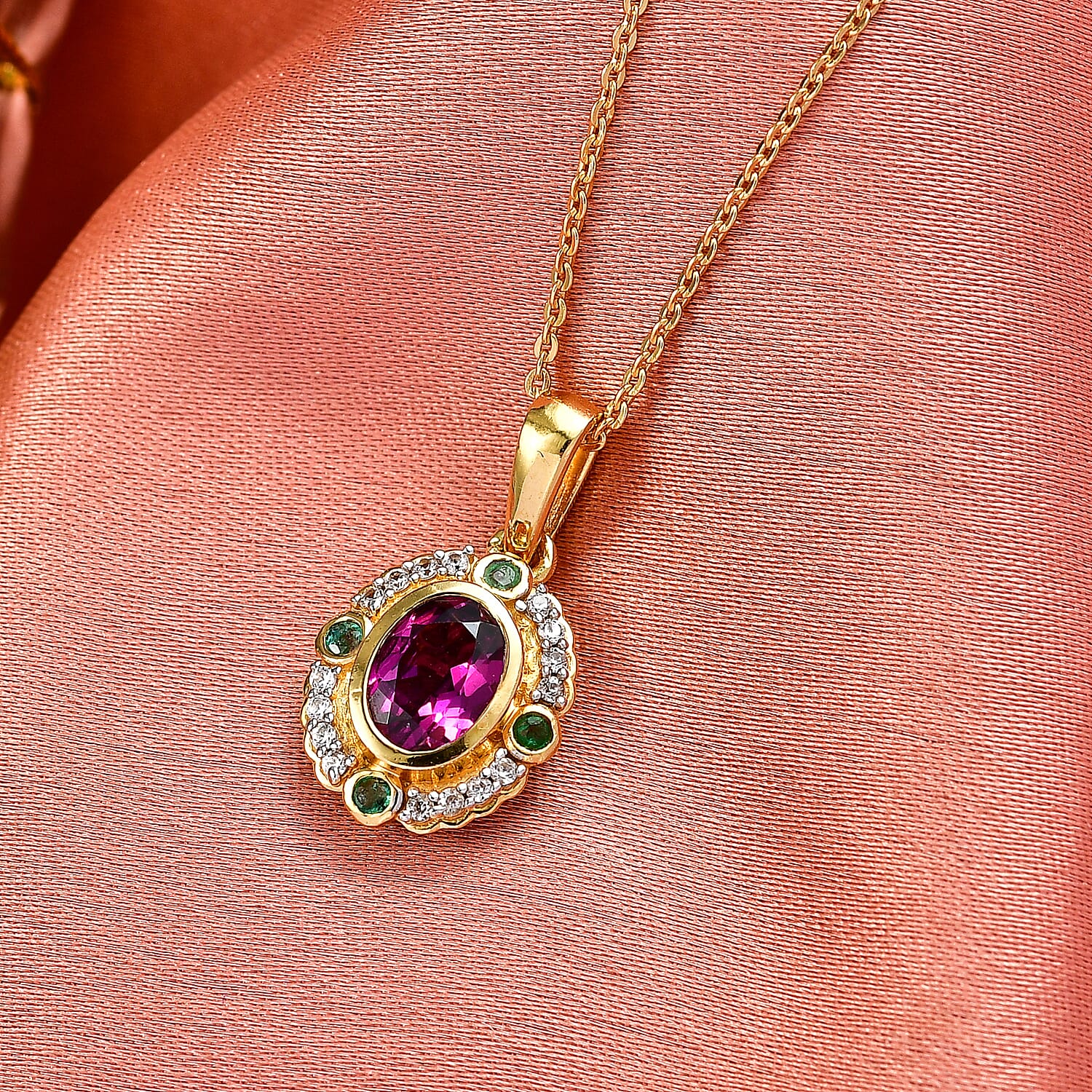 D'Joy Premium Radiant Ember Garnet and Multi Gemstone 1.15 ctw Pendant Necklace in 18K Vermeil Yellow Gold Over Sterling Silver 20 Inches