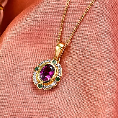 D'Joy Premium Radiant Ember Garnet and Multi Gemstone 1.15 ctw Pendant Necklace in 18K Vermeil Yellow Gold Over Sterling Silver 20 Inches