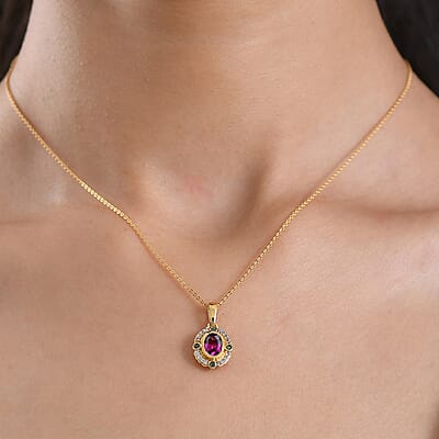 D'Joy Premium Radiant Ember Garnet and Multi Gemstone 1.15 ctw Pendant Necklace in 18K Vermeil Yellow Gold Over Sterling Silver 20 Inches