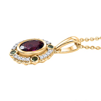 D'Joy Premium Radiant Ember Garnet and Multi Gemstone 1.15 ctw Pendant Necklace in 18K Vermeil Yellow Gold Over Sterling Silver 20 Inches