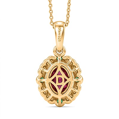 D'Joy Premium Radiant Ember Garnet and Multi Gemstone 1.15 ctw Pendant Necklace in 18K Vermeil Yellow Gold Over Sterling Silver 20 Inches