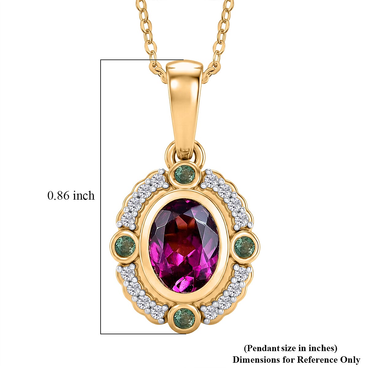 D'Joy Premium Radiant Ember Garnet and Multi Gemstone 1.15 ctw Pendant Necklace in 18K Vermeil Yellow Gold Over Sterling Silver 20 Inches