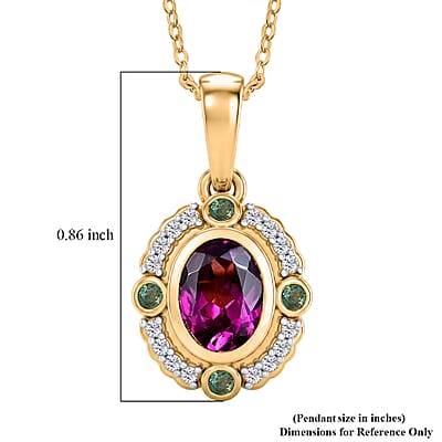 D'Joy Premium Radiant Ember Garnet and Multi Gemstone 1.15 ctw Pendant Necklace in 18K Vermeil Yellow Gold Over Sterling Silver 20 Inches