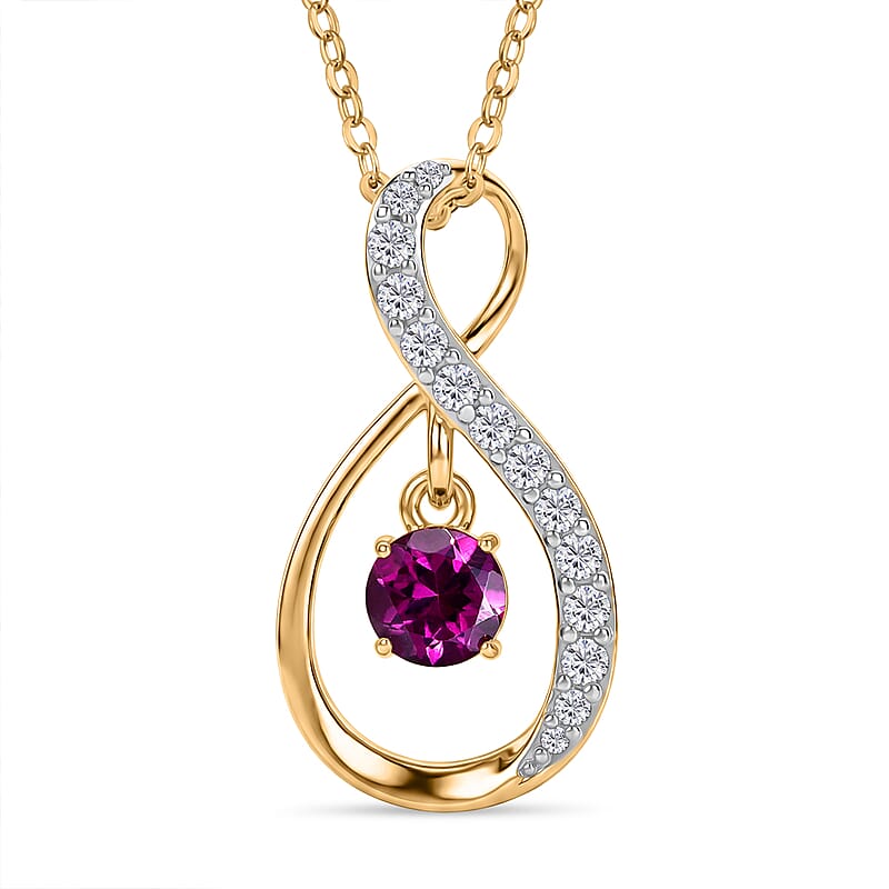 D'Joy Premium Radiant Ember Garnet and White Zircon 1.10 ctw Pendant Necklace in 18K Yellow Gold Over Sterling Silver 20 Inches
