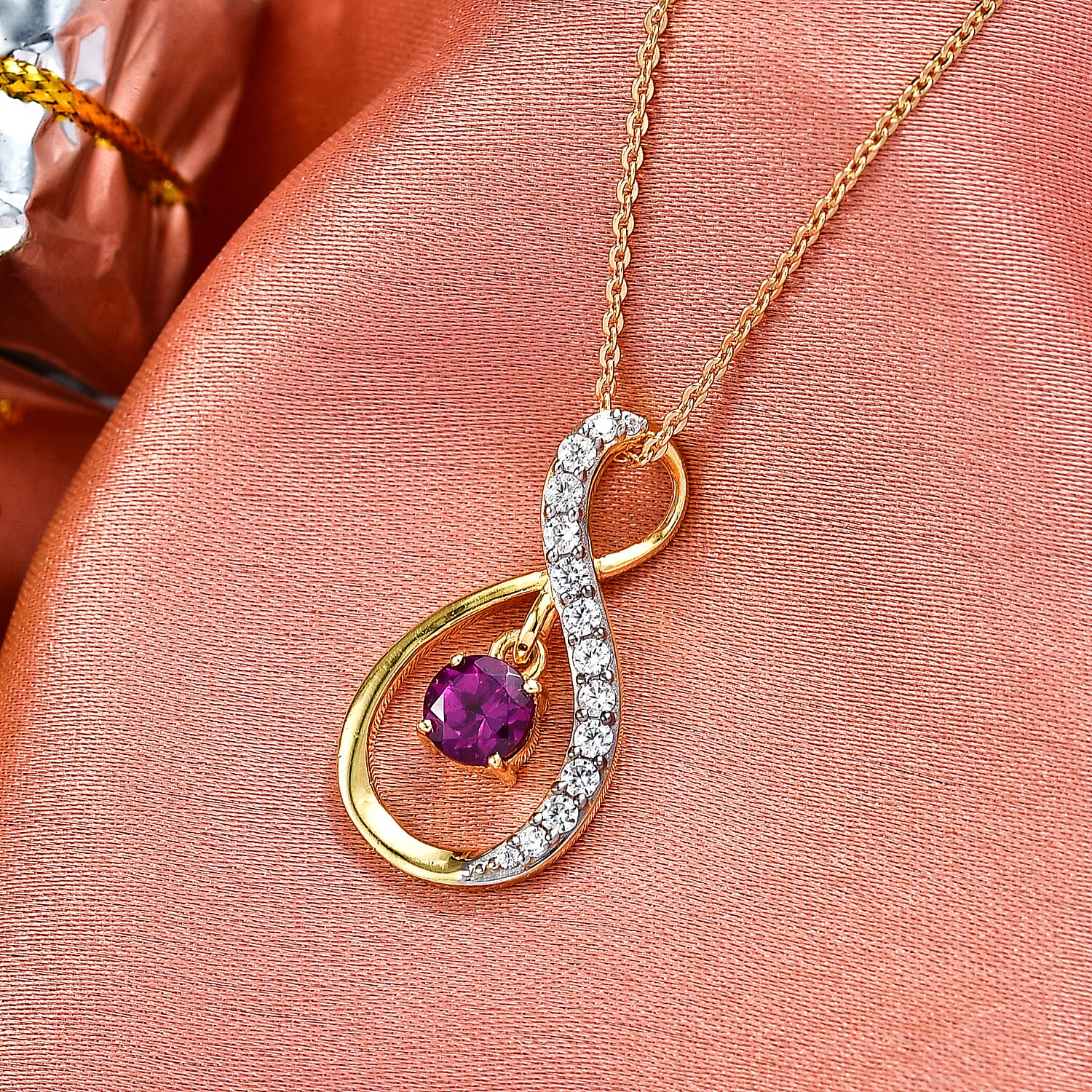 D'Joy Premium Radiant Ember Garnet and White Zircon 1.10 ctw Pendant Necklace in 18K Yellow Gold Over Sterling Silver 20 Inches