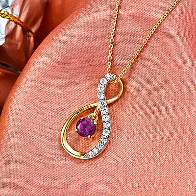 D'Joy Premium Radiant Ember Garnet and White Zircon 1.10 ctw Pendant Necklace in 18K Yellow Gold Over Sterling Silver 20 Inches