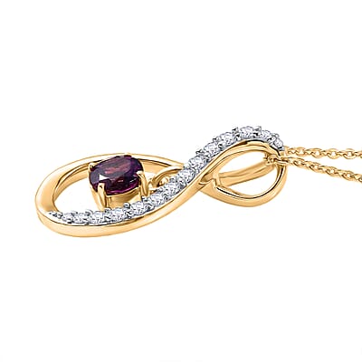 D'Joy Premium Radiant Ember Garnet and White Zircon 1.10 ctw Pendant Necklace in 18K Yellow Gold Over Sterling Silver 20 Inches