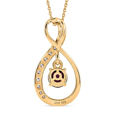 D'Joy Premium Radiant Ember Garnet and White Zircon 1.10 ctw Pendant Necklace in 18K Yellow Gold Over Sterling Silver 20 Inches