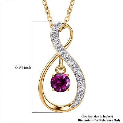 D'Joy Premium Radiant Ember Garnet and White Zircon 1.10 ctw Pendant Necklace in 18K Yellow Gold Over Sterling Silver 20 Inches