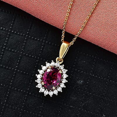 D'Joy Premium Radiant Ember Garnet and Moissanite Pendant Necklace in 18K Vermeil YG Over Sterling Silver 20 Inches