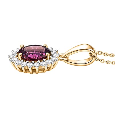 D'Joy Premium Radiant Ember Garnet and Moissanite Pendant Necklace in 18K Vermeil YG Over Sterling Silver 20 Inches