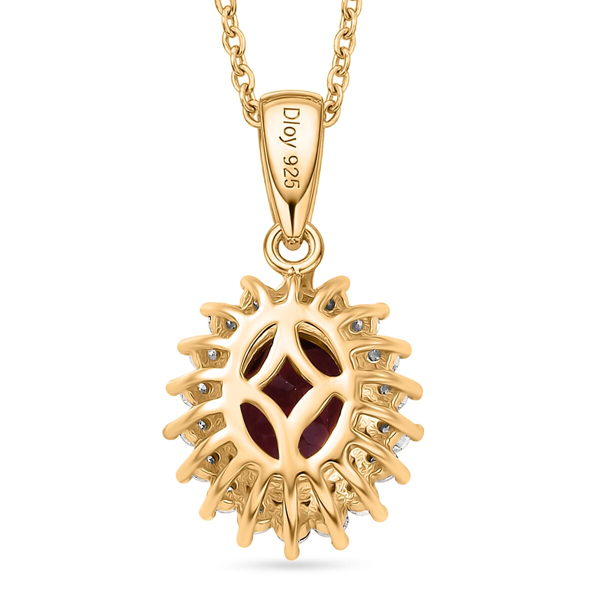 D'Joy Premium Radiant Ember Garnet and Moissanite Pendant Necklace in 18K Vermeil YG Over Sterling Silver 20 Inches