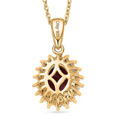 D'Joy Premium Radiant Ember Garnet and Moissanite Pendant Necklace in 18K Vermeil YG Over Sterling Silver 20 Inches
