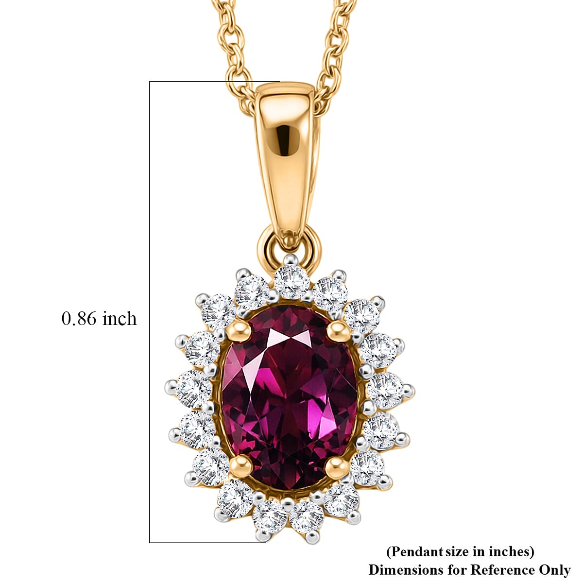 D'Joy Premium Radiant Ember Garnet and Moissanite Pendant Necklace in 18K Vermeil YG Over Sterling Silver 20 Inches