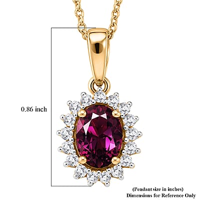 D'Joy Premium Radiant Ember Garnet and Moissanite Pendant Necklace in 18K Vermeil YG Over Sterling Silver 20 Inches