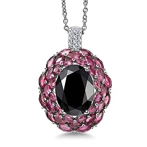 EverTrue Thai Black Spinel and Multi Gemstone 16.40 ctw Eclipse Majesty Pendant in Platinum Bond with Stainless Steel Necklace (20 Inches)