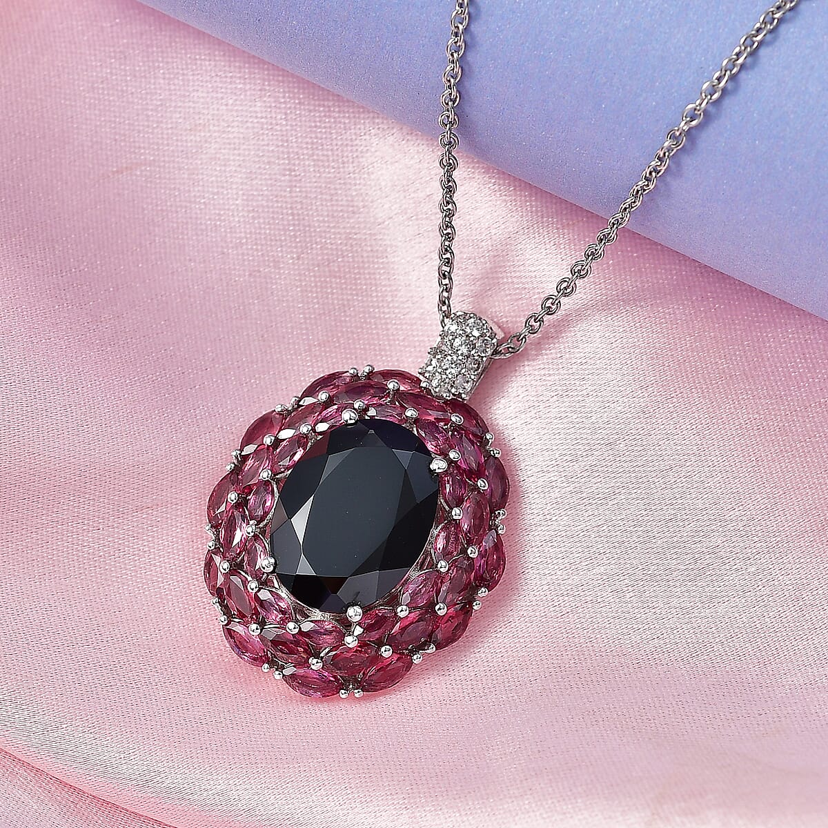 EverTrue Thai Black Spinel and Multi Gemstone 16.40 ctw Eclipse Majesty Pendant in Platinum Bond with Stainless Steel Necklace (20 Inches) image number 1