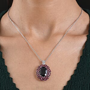 EverTrue Thai Black Spinel and Multi Gemstone 16.40 ctw Eclipse Majesty Pendant in Platinum Bond with Stainless Steel Necklace (20 Inches)