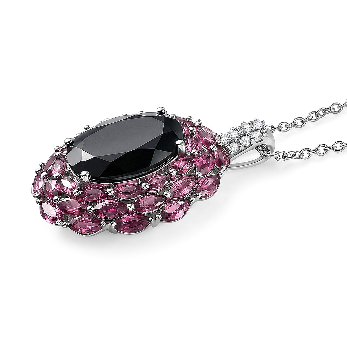 EverTrue Thai Black Spinel and Multi Gemstone 16.40 ctw Eclipse Majesty Pendant in Platinum Bond with Stainless Steel Necklace (20 Inches) image number 3