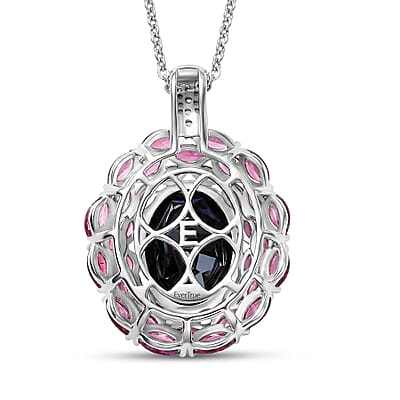 EverTrue Thai Black Spinel and Multi Gemstone 16.40 ctw Eclipse Majesty Pendant in Platinum Bond with Stainless Steel Necklace (20 Inches)