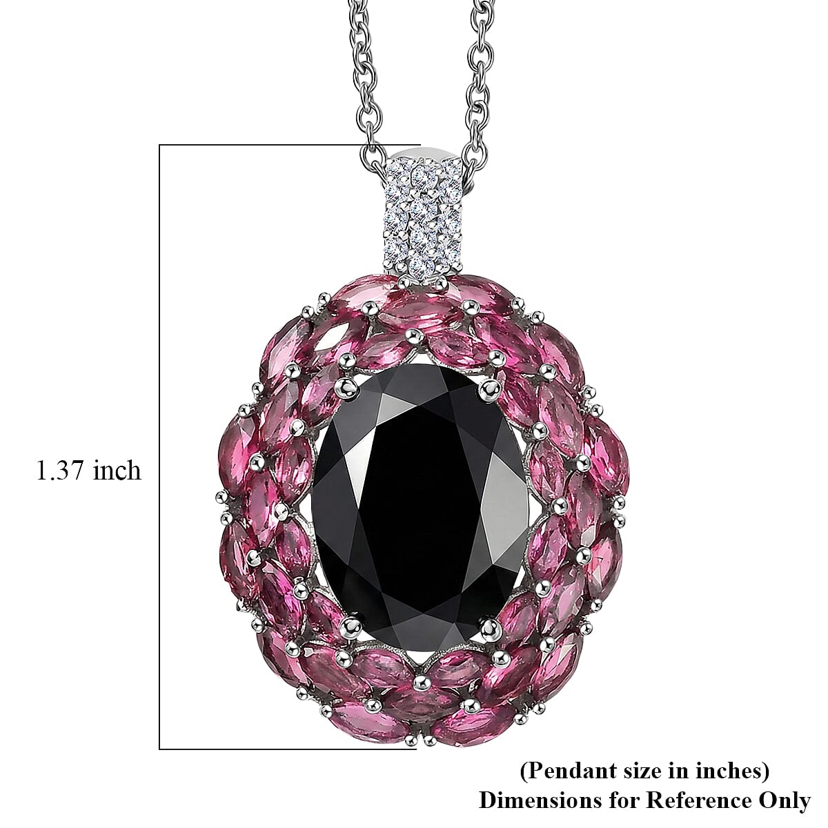 EverTrue Thai Black Spinel and Multi Gemstone 16.40 ctw Eclipse Majesty Pendant in Platinum Bond with Stainless Steel Necklace (20 Inches) image number 5