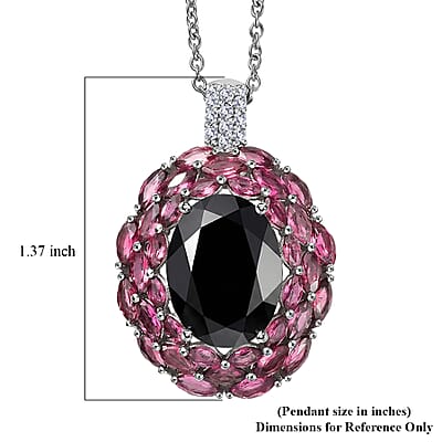 EverTrue Thai Black Spinel and Multi Gemstone 16.40 ctw Eclipse Majesty Pendant in Platinum Bond with Stainless Steel Necklace (20 Inches)