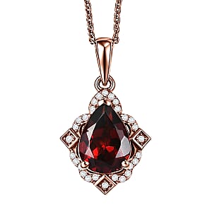 D'Joy Premium Mozambique Garnet and Moissanite 2.15 ctw Pendant Necklace in 18K Vermeil RG Over Sterling Silver 20 Inches 