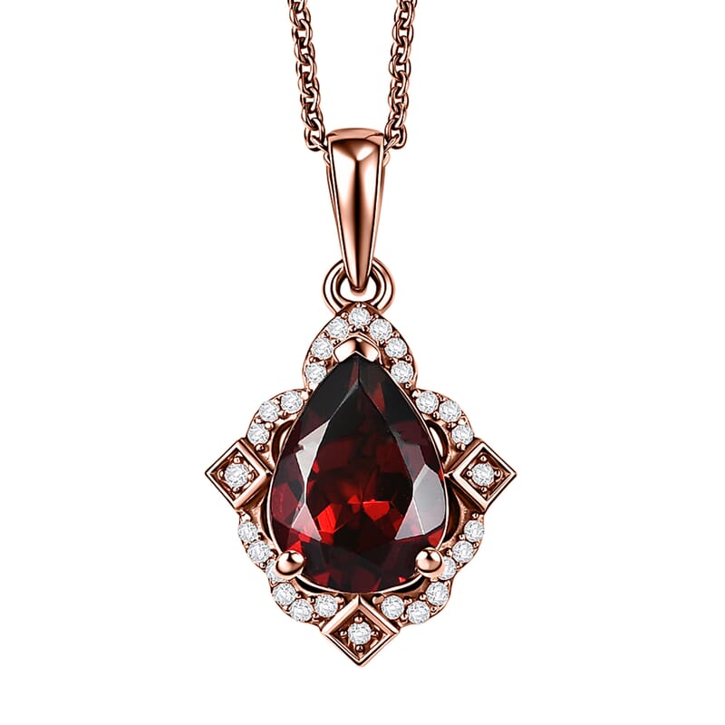 D'Joy Premium Mozambique Garnet and Moissanite 2.15 ctw Pendant Necklace in 18K Vermeil RG Over Sterling Silver 20 Inches
