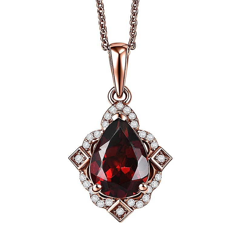 D'Joy Premium Mozambique Garnet and Moissanite 2.15 ctw Pendant Necklace in 18K Vermeil RG Over Sterling Silver 20 Inches