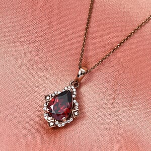 D'Joy Premium Mozambique Garnet and Moissanite 2.15 ctw Pendant Necklace in 18K Vermeil RG Over Sterling Silver 20 Inches 