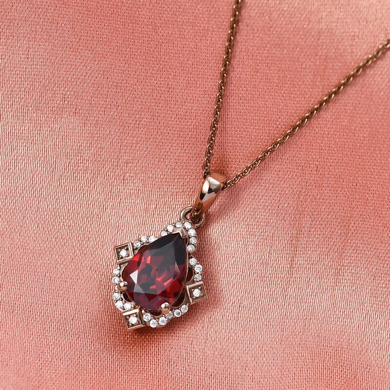 D'Joy Premium Mozambique Garnet and Moissanite 2.15 ctw Pendant Necklace in 18K Vermeil RG Over Sterling Silver 20 Inches