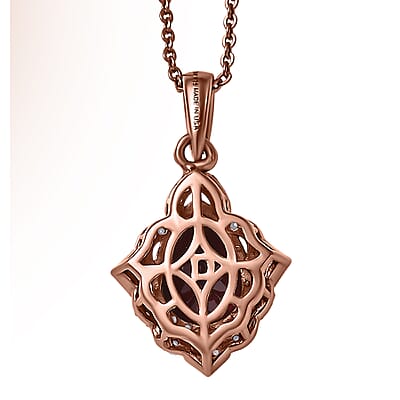 D'Joy Premium Mozambique Garnet and Moissanite 2.15 ctw Pendant Necklace in 18K Vermeil RG Over Sterling Silver 20 Inches