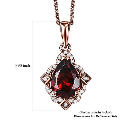 D'Joy Premium Mozambique Garnet and Moissanite 2.15 ctw Pendant Necklace in 18K Vermeil RG Over Sterling Silver 20 Inches