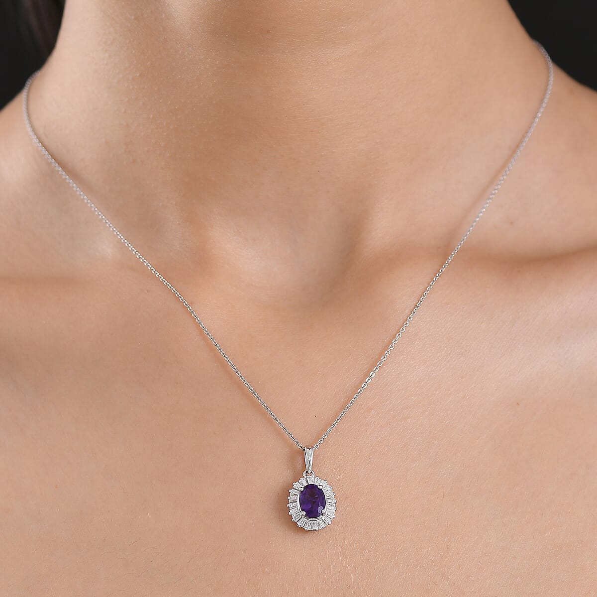 D'Joy Premium Lusaka Amethyst and Moissanite 1.65 ctw Sunray Bloom Pendant Necklace in Rhodium Over Sterling Silver 20 Inches  image number 2