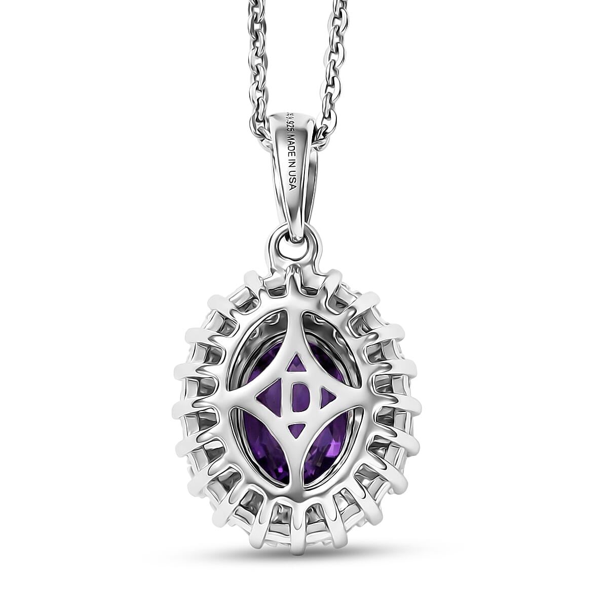 D'Joy Premium Lusaka Amethyst and Moissanite 1.65 ctw Sunray Bloom Pendant Necklace in Rhodium Over Sterling Silver 20 Inches  image number 3