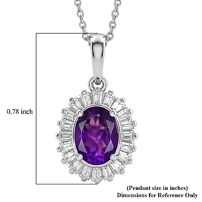 D'Joy Premium Lusaka Amethyst and Moissanite 1.65 ctw Sunray Bloom Pendant Necklace in Rhodium Over Sterling Silver 20 Inches