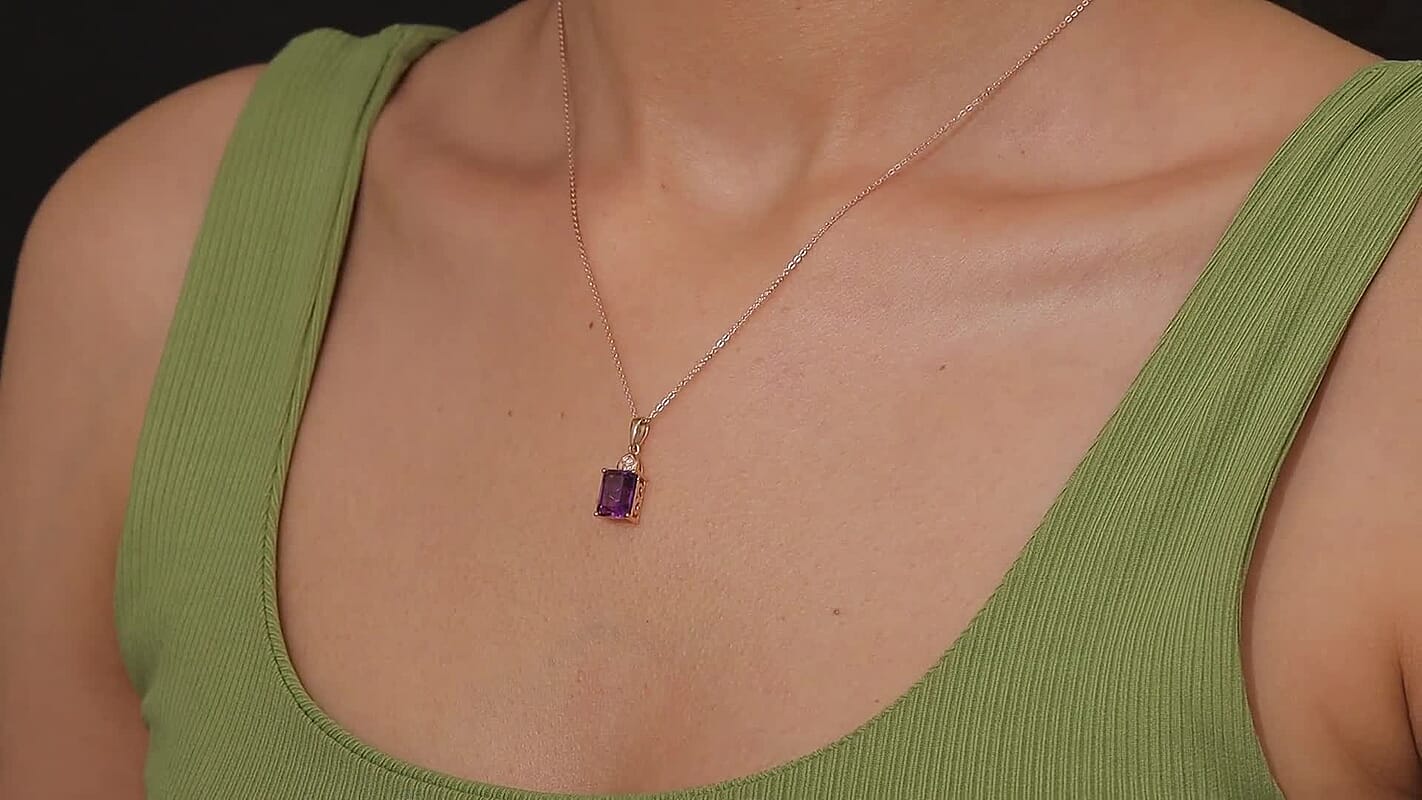 Premium Lusaka Amethyst and Luxuriant Lab Grown Pink Diamond E-F VS 2.40 ctw Elegant Heart Pendant Necklace in 18K Vermeil Rose Gold Over Sterling Silver 20 Inches
